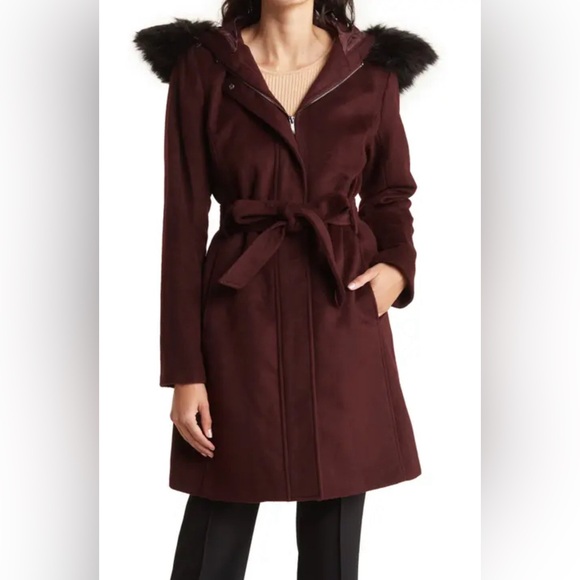 Cole Haan Jackets & Blazers - Cole Haan Signature Faux Fur Trim Wool Blend Jacket, BRAND NEW, Size 14, $375